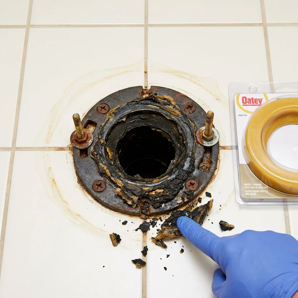 Failed wax ring showing water seepage at the base of a toilet in a Little River, SC home